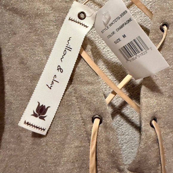 Willow & Clay Women’s Medium Shimmery Tan Sweater – Lace-Up Back Knit Top - Picture 3 of 3